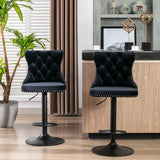 Set of 2 Swivel Velvet Bar Stools with Adjustable Height