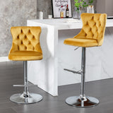 Set of 2 Swivel Velvet Bar Stools with Adjustable Height