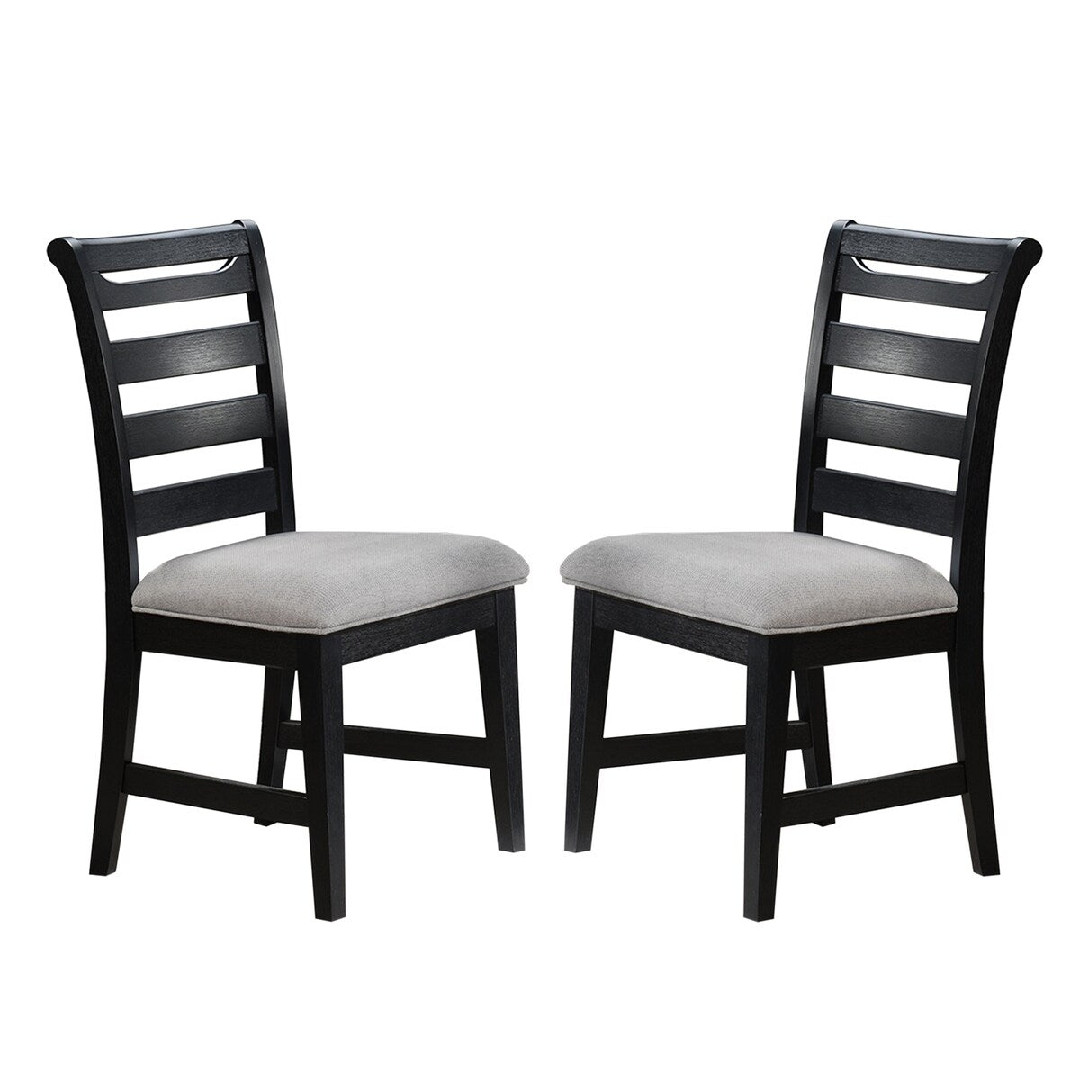 Set of 2 Upholstered Dining Chairs with Ladder-back in Black and Gray