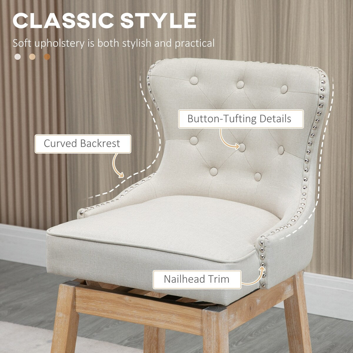 Set of 2 Upholstered Fabric Swivel Bar Stools with Footrest