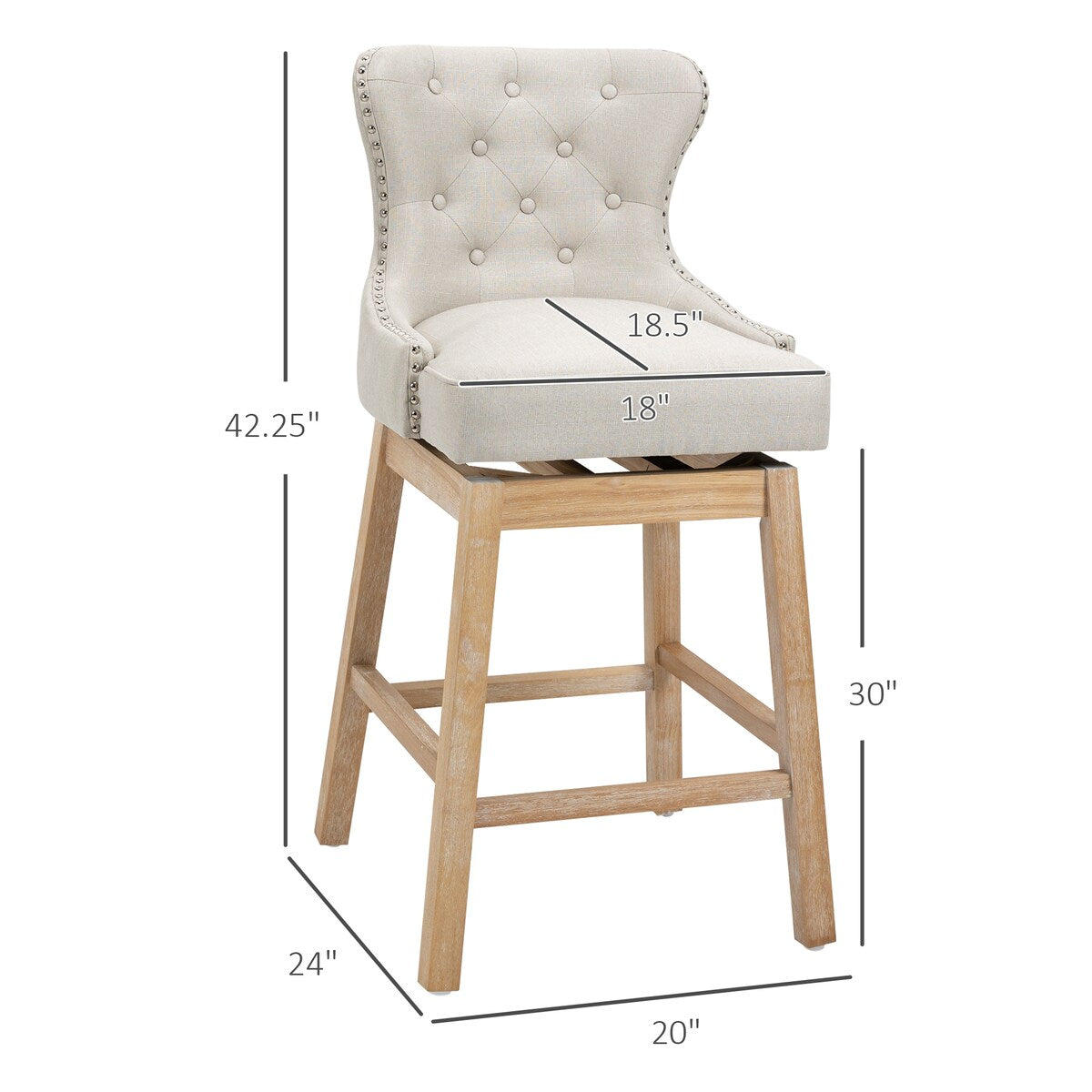 Set of 2 Upholstered Fabric Swivel Bar Stools with Footrest