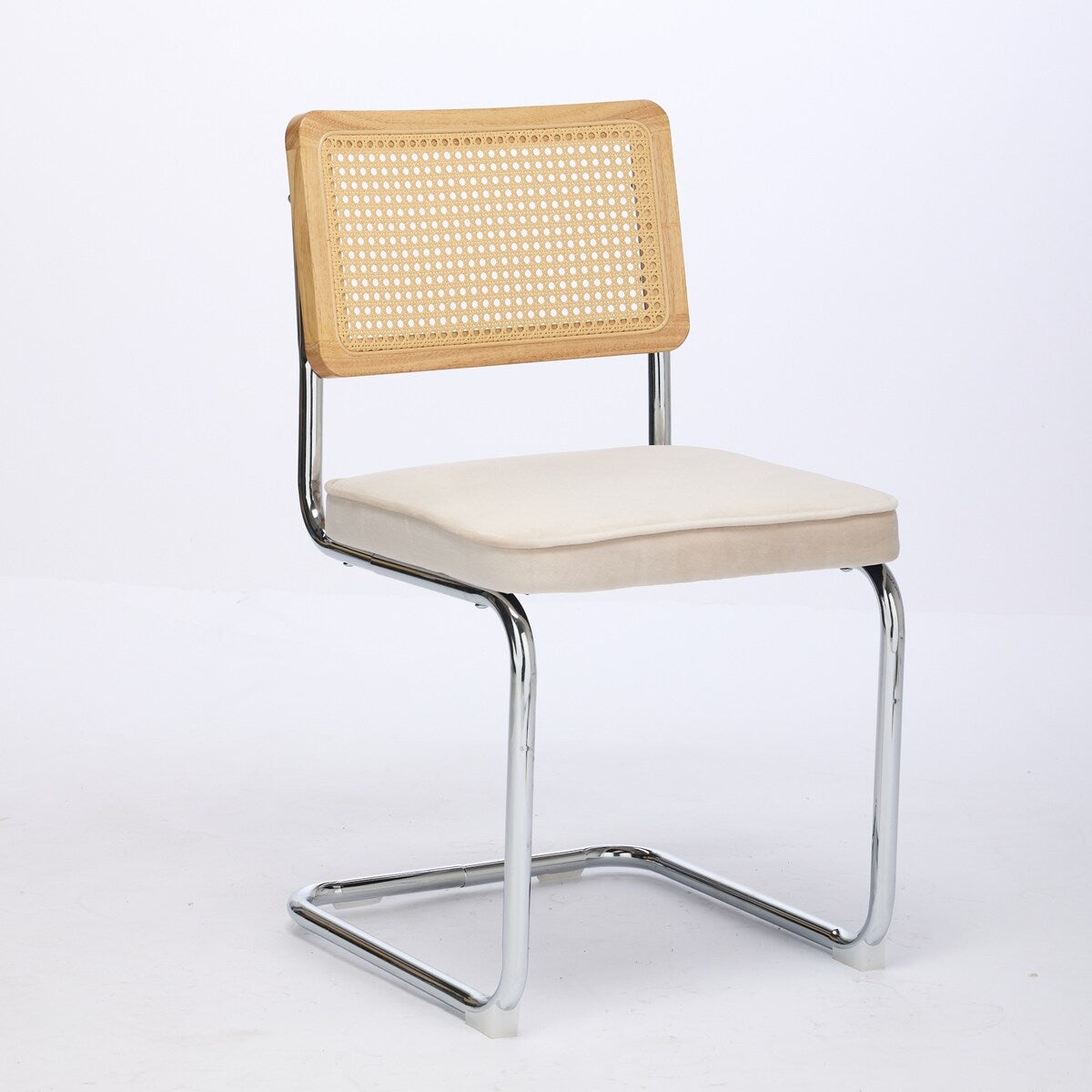 Set of 2 Upholstered Velvet Dining Chairs with Natural Cane Back
