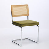 Set of 2 Upholstered Velvet Dining Chairs with Natural Cane Back
