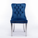 Set of 2 Velvet Dining Chairs with Nailhead Trim and Chrome-Plated Stainless Steel Legs