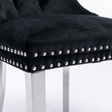 Set of 2 Velvet Dining Chairs with Nailhead Trim and Chrome-Plated Stainless Steel Legs