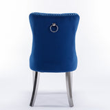Set of 2 Velvet Dining Chairs with Nailhead Trim and Chrome-Plated Stainless Steel Legs