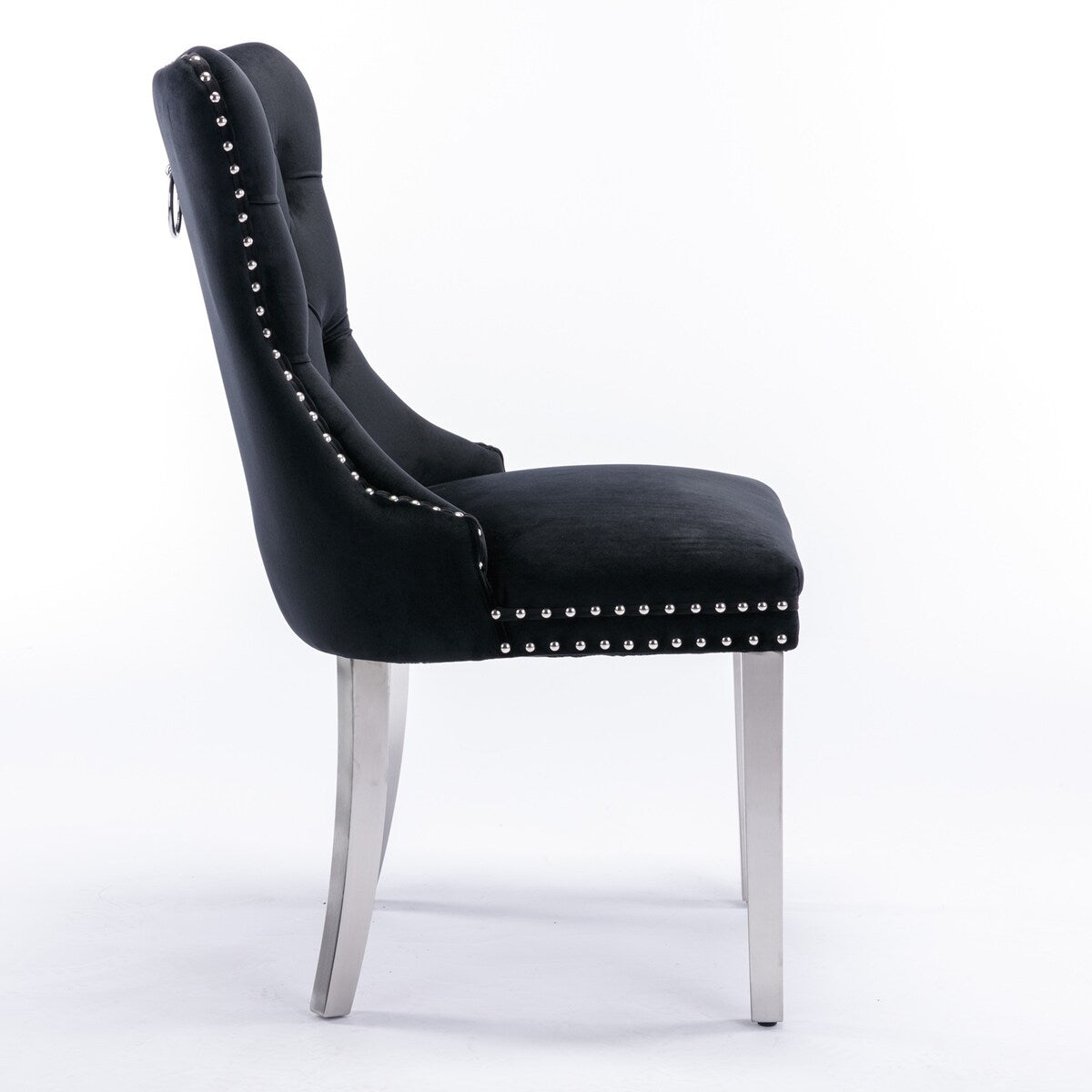 Set of 2 Velvet Dining Chairs with Nailhead Trim and Chrome-Plated Stainless Steel Legs