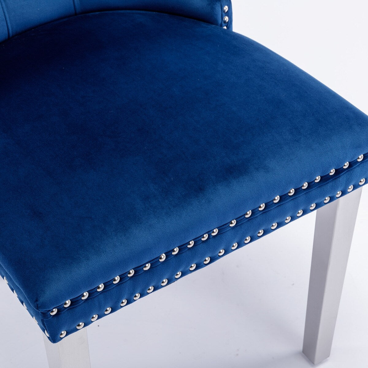 Set of 2 Velvet Dining Chairs with Nailhead Trim and Chrome-Plated Stainless Steel Legs
