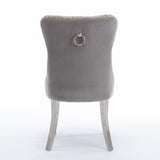 Set of 2 Velvet Dining Chairs with Nailhead Trim and Chrome-Plated Stainless Steel Legs