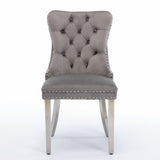 Set of 2 Velvet Dining Chairs with Nailhead Trim and Chrome-Plated Stainless Steel Legs