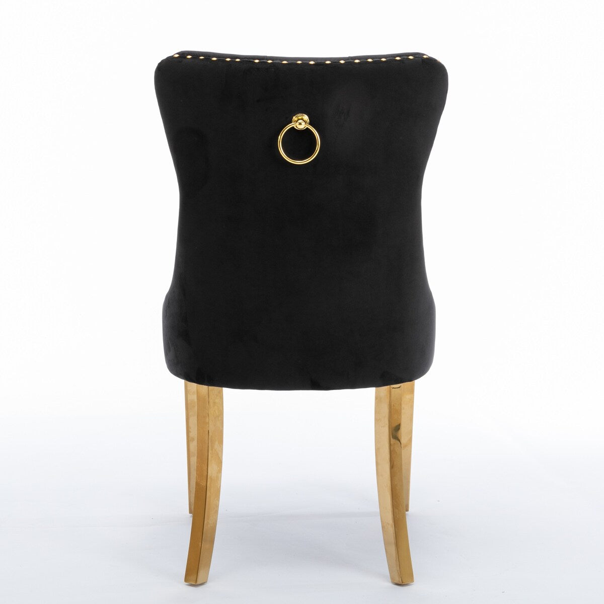 Set of 2 Velvet Dining Chairs with Nailhead Trim and Gold-Plated Legs