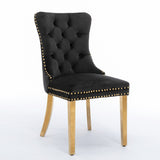 Set of 2 Velvet Dining Chairs with Nailhead Trim and Gold-Plated Legs