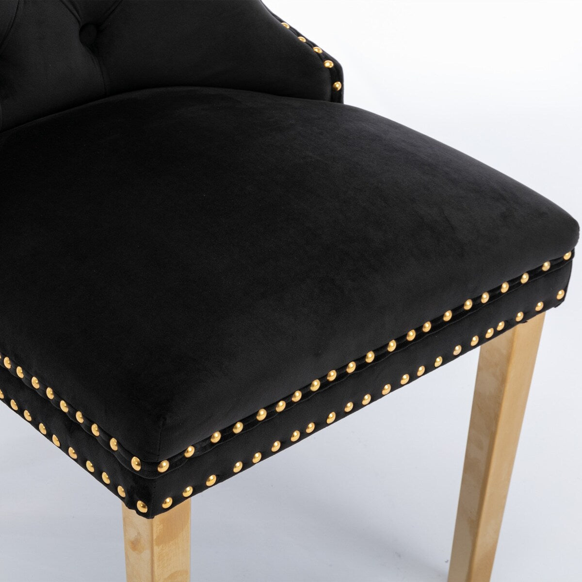 Set of 2 Velvet Dining Chairs with Nailhead Trim and Gold-Plated Legs