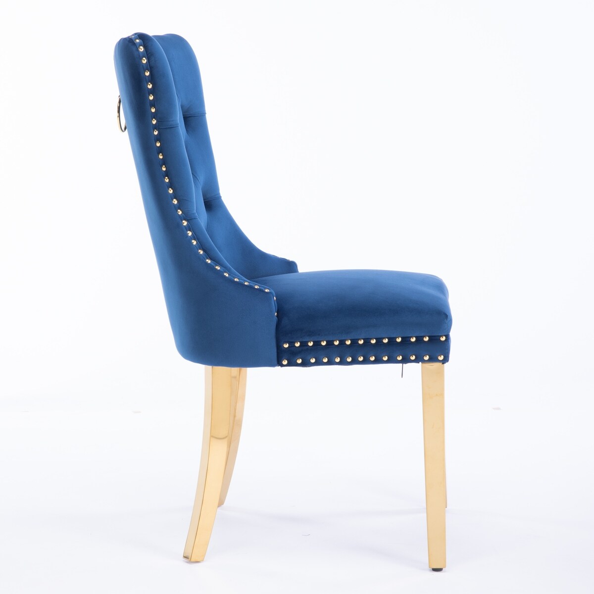 Set of 2 Velvet Dining Chairs with Nailhead Trim and Gold-Plated Legs