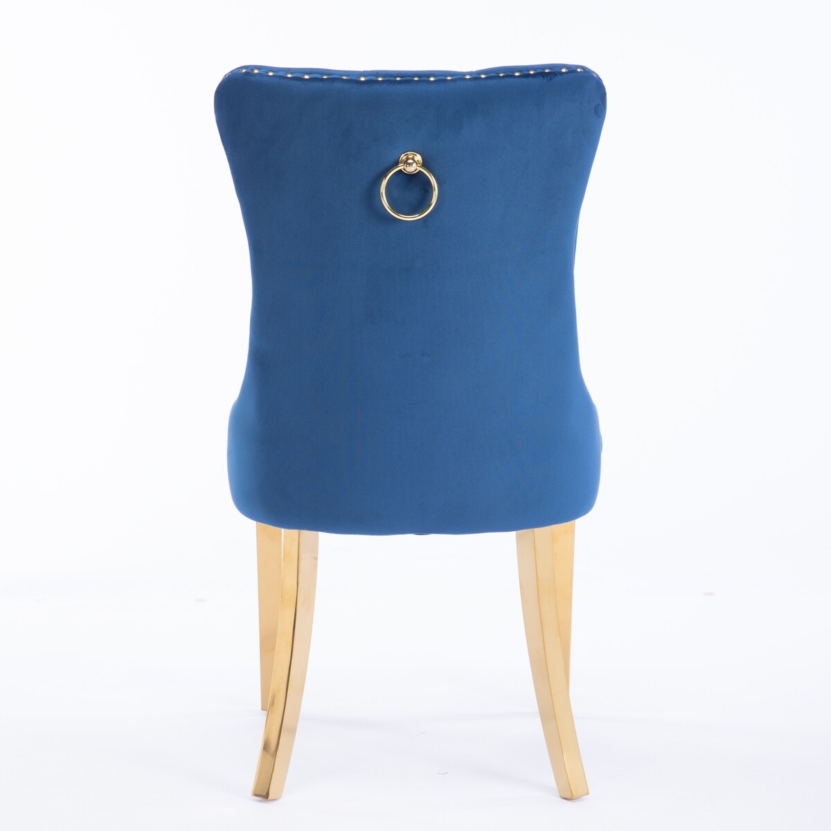 Set of 2 Velvet Dining Chairs with Nailhead Trim and Gold-Plated Legs