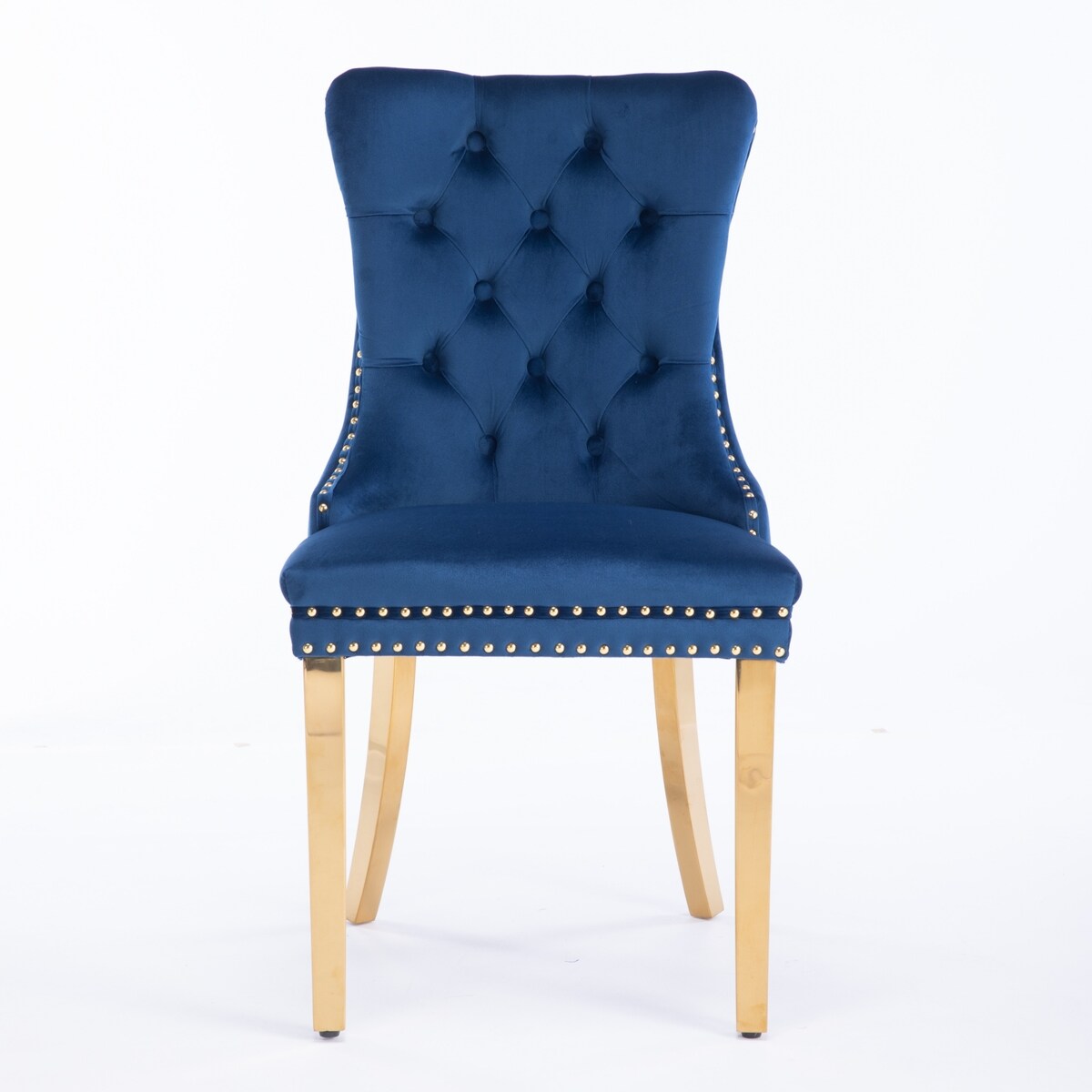 Set of 2 Velvet Dining Chairs with Nailhead Trim and Gold-Plated Legs