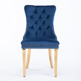 Set of 2 Velvet Dining Chairs with Nailhead Trim and Gold-Plated Legs