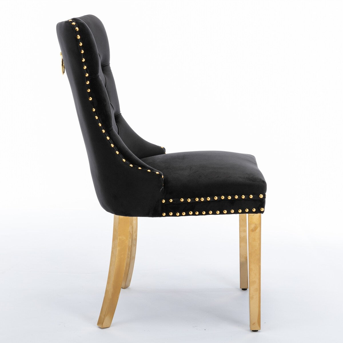 Set of 2 Velvet Dining Chairs with Nailhead Trim and Gold-Plated Legs