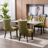 Set of 2 Velvet Upholstered Dining Chairs with Nailhead Trim and Wooden Legs