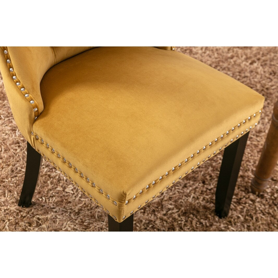 Set of 2 Velvet Upholstered Dining Chairs with Nailhead Trim and Wooden Legs
