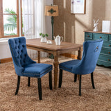 Set of 2 Velvet Upholstered Dining Chairs with Nailhead Trim and Wooden Legs