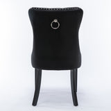 Set of 2 Velvet Upholstered Dining Chairs with Nailhead Trim and Wooden Legs