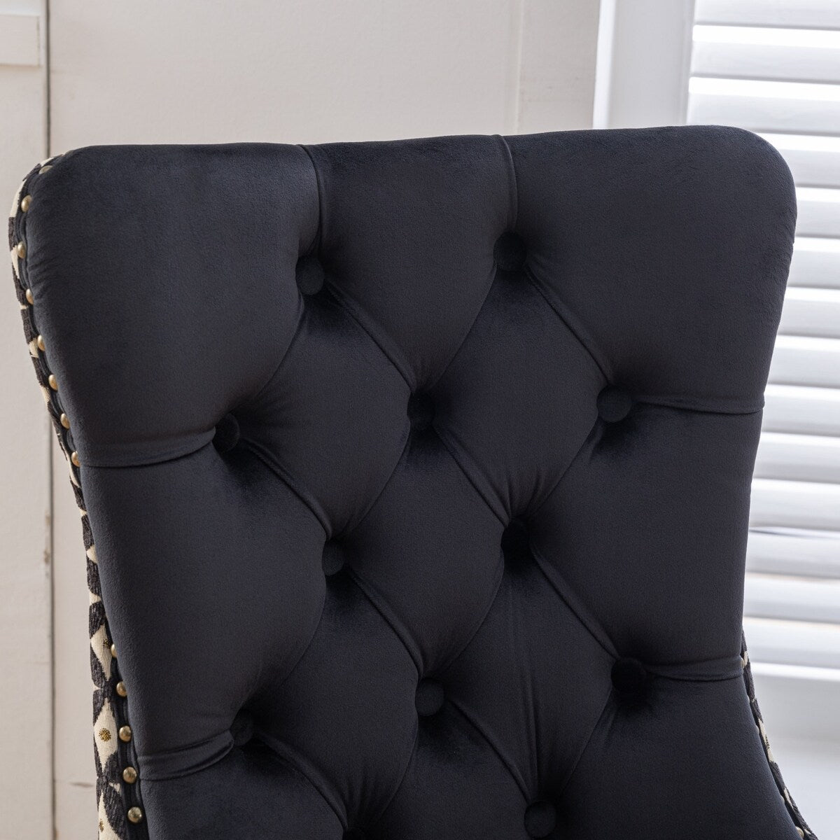 Set of 2 Velvet Upholstered Dining Chairs with Nailhead Trim and Wooden Legs