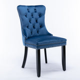 Set of 2 Velvet Upholstered Dining Chairs with Nailhead Trim and Wooden Legs