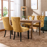 Set of 2 Velvet Upholstered Dining Chairs with Nailhead Trim and Wooden Legs