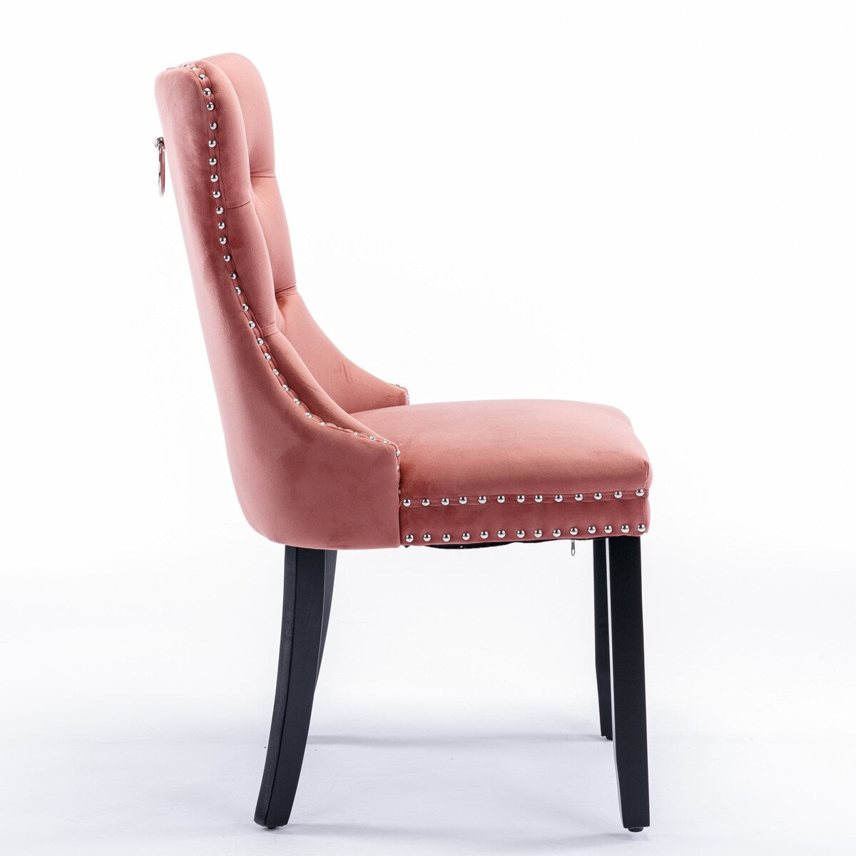 Set of 2 Velvet Upholstered Dining Chairs with Nailhead Trim and Wooden Legs