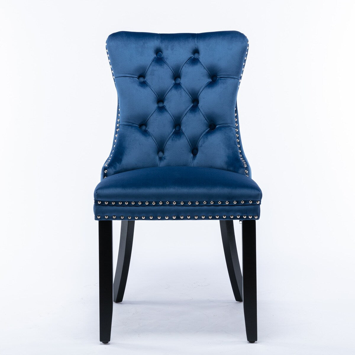 Set of 2 Velvet Upholstered Dining Chairs with Nailhead Trim and Wooden Legs