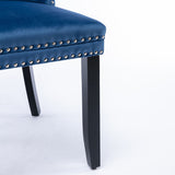 Set of 2 Velvet Upholstered Dining Chairs with Nailhead Trim and Wooden Legs