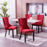 Set of 2 Velvet Upholstered Dining Chairs with Nailhead Trim and Wooden Legs