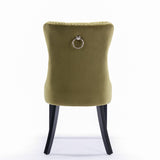Set of 2 Velvet Upholstered Dining Chairs with Nailhead Trim and Wooden Legs