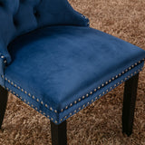 Set of 2 Velvet Upholstered Dining Chairs with Nailhead Trim and Wooden Legs