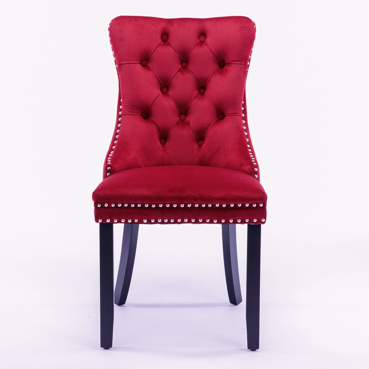 Set of 2 Velvet Upholstered Dining Chairs with Nailhead Trim and Wooden Legs