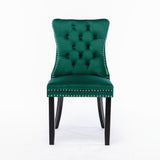 Set of 2 Velvet Upholstered Dining Chairs with Nailhead Trim and Wooden Legs