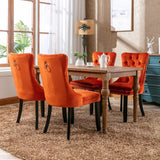Set of 2 Velvet Upholstered Dining Chairs with Nailhead Trim and Wooden Legs