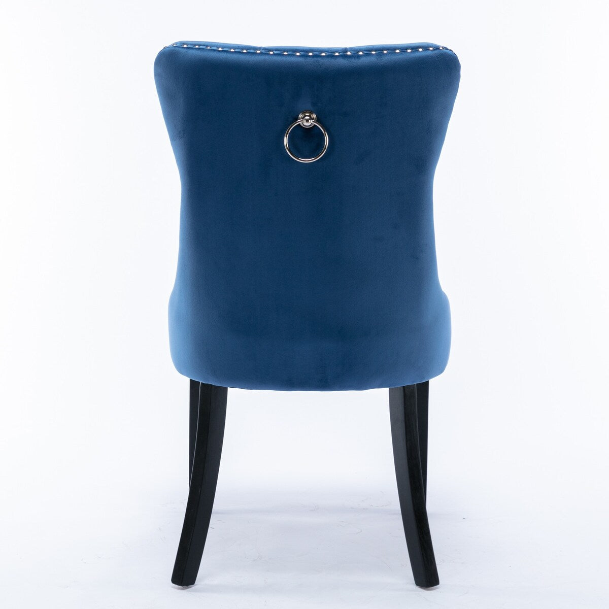 Set of 2 Velvet Upholstered Dining Chairs with Nailhead Trim and Wooden Legs
