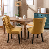 Set of 2 Velvet Upholstered Dining Chairs with Nailhead Trim and Wooden Legs