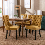 Set of 2 Velvet Upholstered Dining Chairs with Nailhead Trim and Wooden Legs