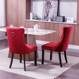 Set of 2 Velvet Upholstered Dining Chairs with Nailhead Trim and Wooden Legs