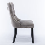 Set of 2 Velvet Upholstered Dining Chairs with Nailhead Trim and Wooden Legs