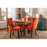 Set of 2 Velvet Upholstered Dining Chairs with Nailhead Trim and Wooden Legs