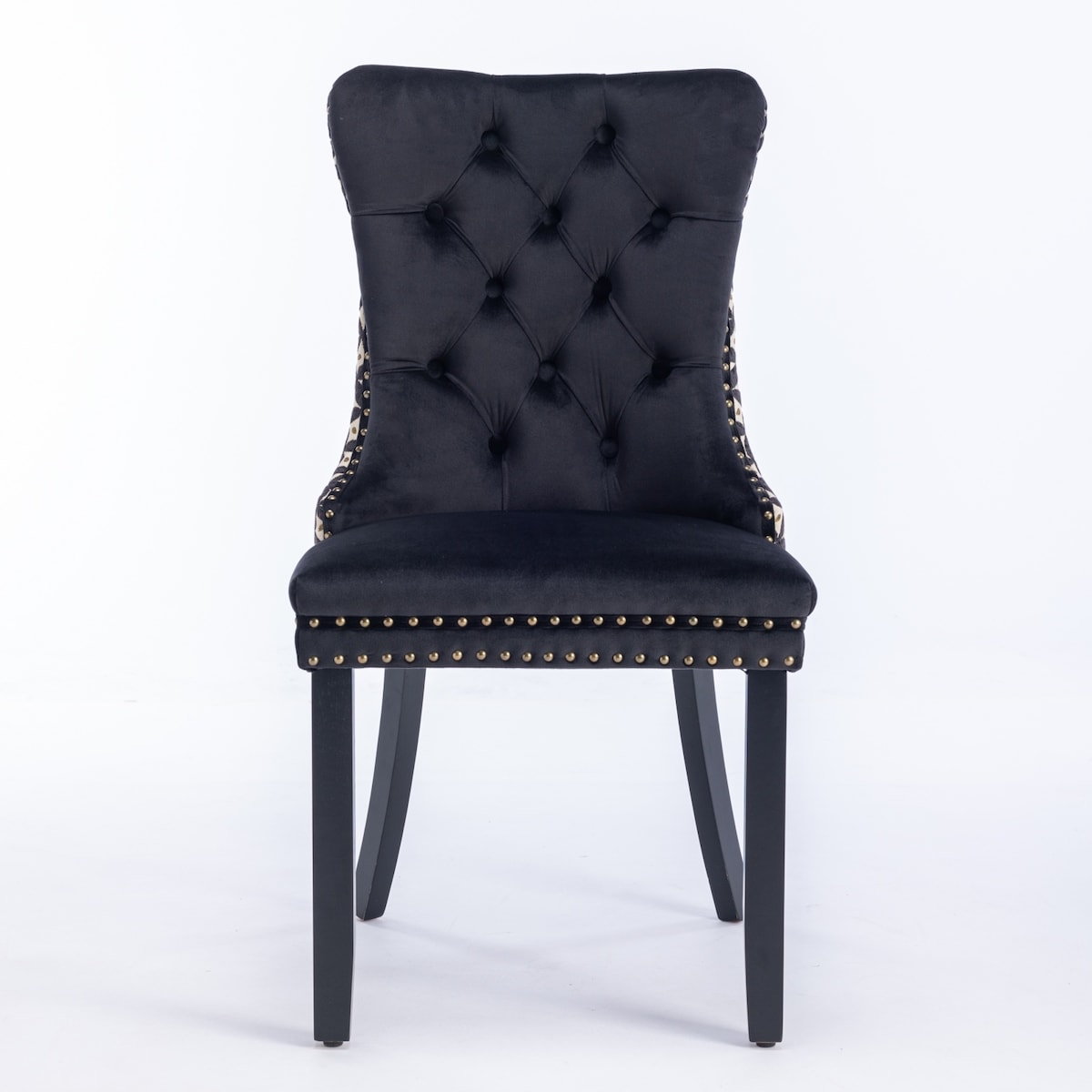 Set of 2 Velvet Upholstered Dining Chairs with Nailhead Trim and Wooden Legs