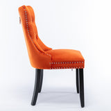Set of 2 Velvet Upholstered Dining Chairs with Nailhead Trim and Wooden Legs
