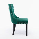 Set of 2 Velvet Upholstered Dining Chairs with Nailhead Trim and Wooden Legs