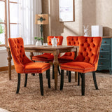 Set of 2 Velvet Upholstered Dining Chairs with Nailhead Trim and Wooden Legs