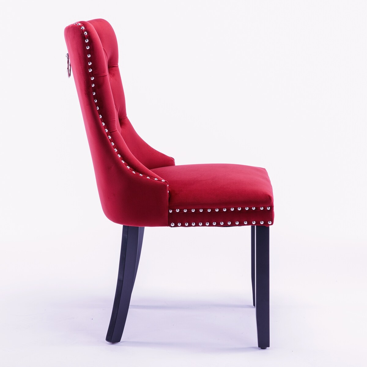 Set of 2 Velvet Upholstered Dining Chairs with Nailhead Trim and Wooden Legs
