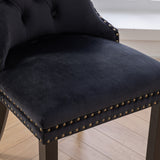 Set of 2 Velvet Upholstered Dining Chairs with Nailhead Trim and Wooden Legs